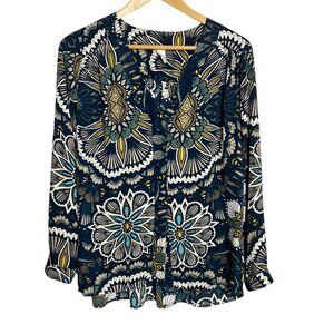 H&M Floral Pattern Long Sleeve Blouse Size 6 Multicolor HI/Low Light weight